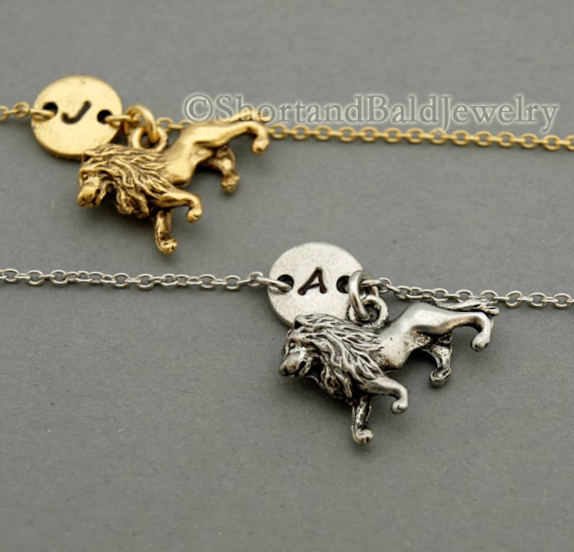 Lion Charm Bracelet Antique Gold Initial Bracelet Etsy