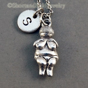 Venus of Willendorf Necklace, Woman of Willendorf, goddess fertility, antique silver, initial necklace, personalized, monogram