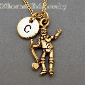 Tin man Necklace, tinman, wizard of oz, Tin Woodman, antique gold, initial necklace, initial hand stamped, personalized, monogram