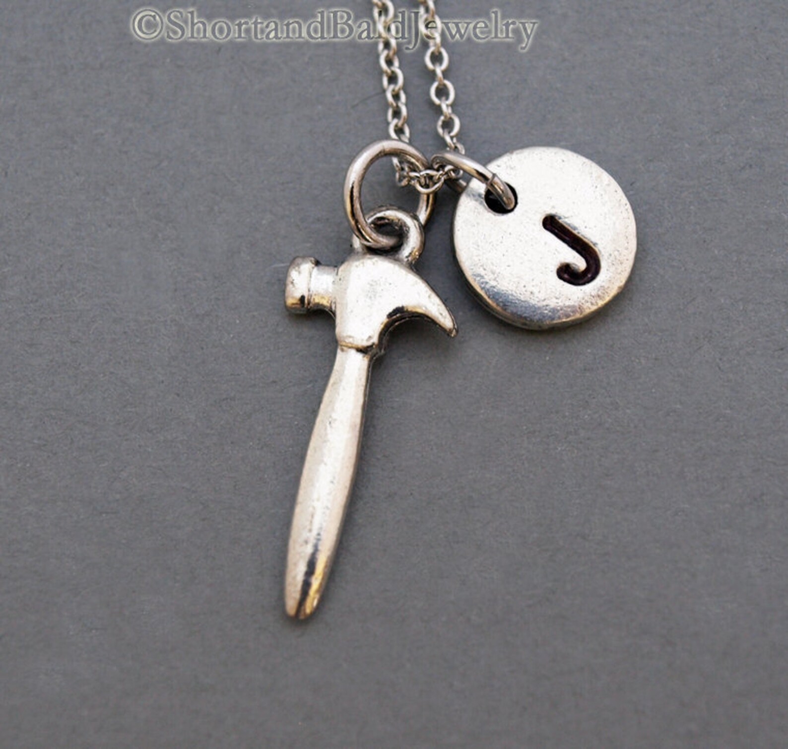 Hammer necklace Hammer charm antique silver initial Etsy