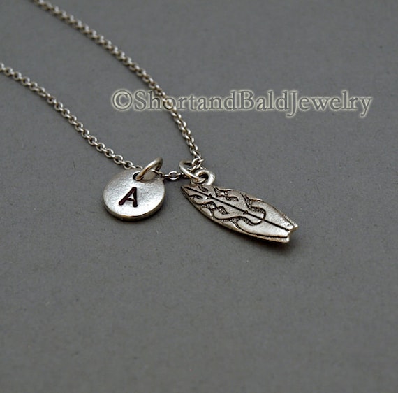◆VINTAGE HOLLYWOOD◆ Simple Surfing Board Necklace VH2336NE Surfboard Necklace, Surfing Board Necklace, Antique Silver