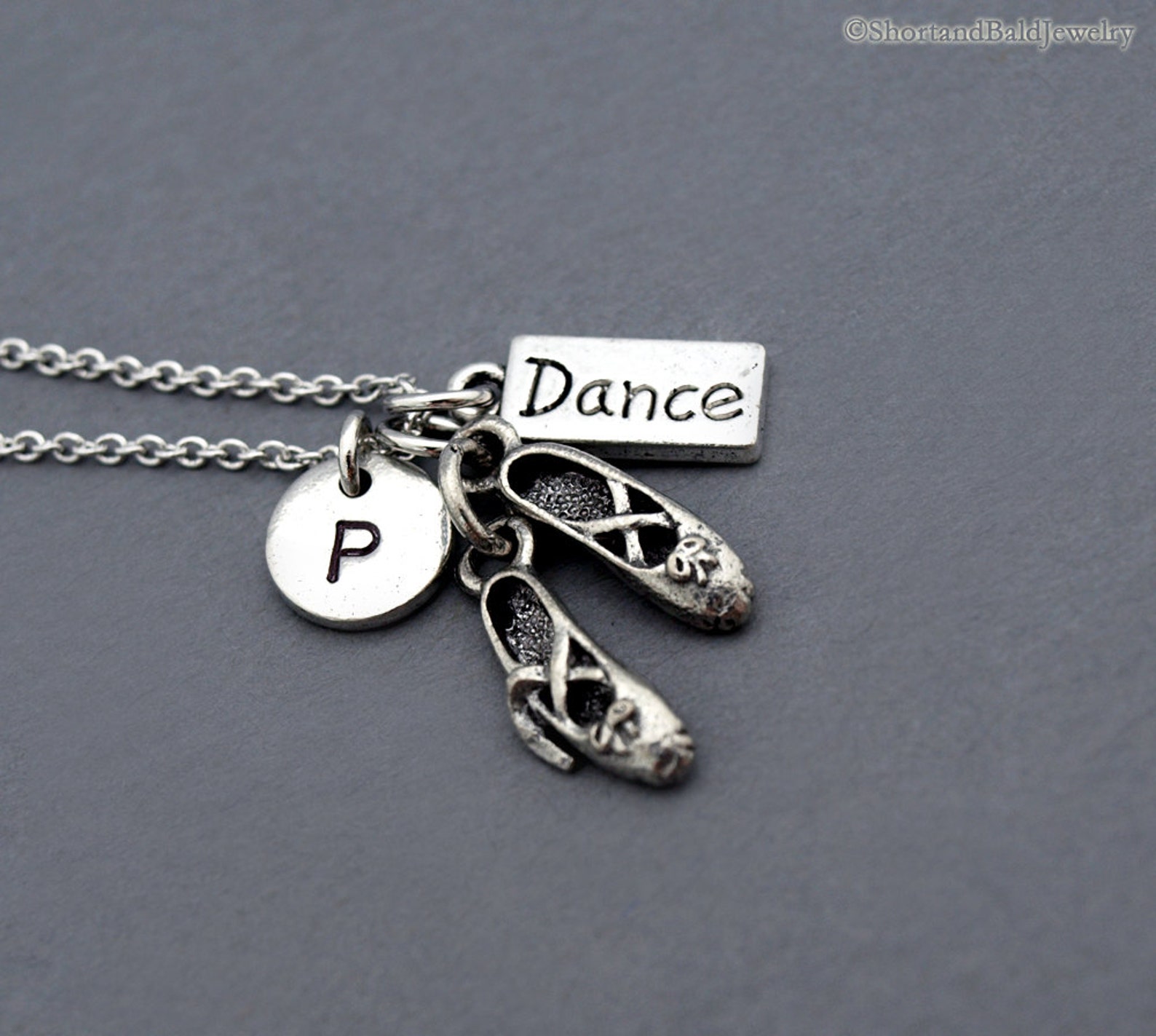 ballet shoes charm necklace, ballet slippers necklace, ballet dancer shoes, ballerina, dance charm, dancer, initial necklace, mo