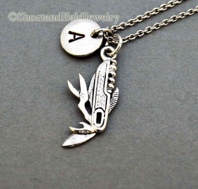 Army Knife Charm Necklace Army Knives Initial Necklace Etsy