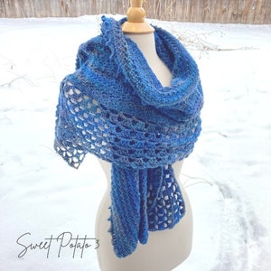 Deep Waters Shawl, prayer shawl, summer wrap, crochet pattern, accessory, gift idea for women, fashionable crochet pattern