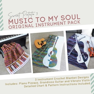 Music to My Soul Crochet Blanket Pattern Ebook - Piano, Guitar, Violin, music lover gift idea, decorative throw blanket, music teacher gift