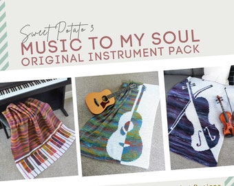 Music to My Soul Instrument Crochet Blanket Pattern Ebook: Piano Pizzazz, Grandioso Guitar, Vibrato Violin (PDF), Modern throw Blankets