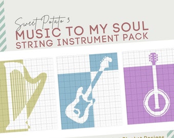 String Instrument - Crochet Blanket Pattern - Music to My Soul Expansion pack, harp, electic guitar, banjo, decorative crochet blanket, band