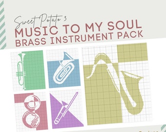 Brass Instruments - Crochet Blanket Pattern - Music To My Soul Expansion Pack, throw blanket, decorative afghan, tuba, sax, trumpet, music