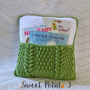 Sleep Tight Pocket Pillow - Crochet Pattern, kids crochet gift, book storage idea, bedtime story pillow, pillow with pocket, textured stitch