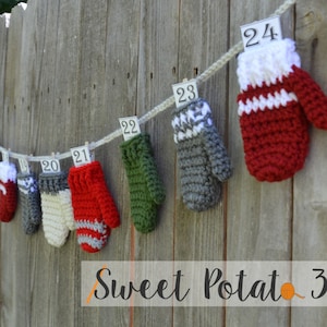 Mitten Bunting & Advent Calendar Crochet Pattern, holiday crochet, Christmas count down crochet, holiday garland, printable, winter decor image 1