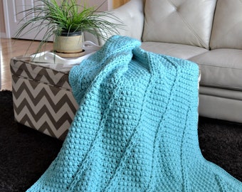 Tranquility Blanket - Big & Comfy - Crochet Pattern, throw blanket, diagonal cables, gift idea for teens, modern crochet, afghan, decor