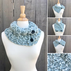 Boulder Creek Scarf - Crochet Pattern, crochet cowl, winter accessory, button closure, crochet fashion, gift for women, wear mutliple ways