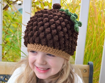 Acorn / Pinecone Hat - Crochet Pattern, textured crochet hat, fall children&#39;s hat, fall festival hat, warm crochet hat, crochet beanie