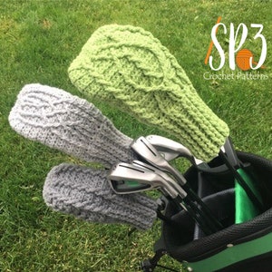 Cable Golf Club Covers - Crochet Pattern, driver cover, hybrid cover, wood cover, cable crochet, golf lover crochet gift