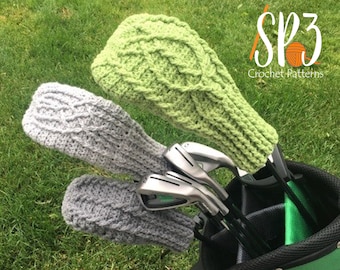 Cable Golf Club Covers - Crochet Pattern, driver cover, hybrid cover, wood cover, cable crochet, golf lover crochet gift