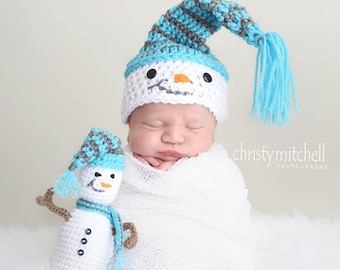 Snowman Hat and Stuffy - Crochet Pattern, crochet snowman, crochet stuffy, small crochet ami, matching hat  & toy, winter baby crochet