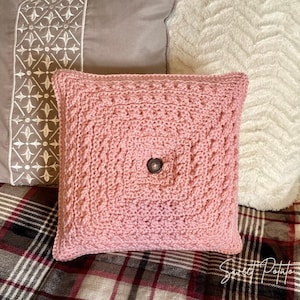 A Twist of Serenity Crochet Pillow Cover Pattern, home decor, pillowcase, traditional square crochet pillow, button accent, vintage design