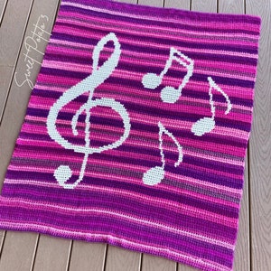 Music Note Crochet Blanket Pattern, throw blanket, graph crochet, gift for music lover, musician gift, modern blanket, singer gift, treble image 1