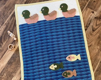 Duck, Duck, Fish Nursery Blanket Crochet Pattern - Baby Blanket, Baby Shower Gift, Unique, Trendy Textured Crochet, Fishing theme, aquatic
