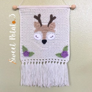 Forest Friends Wall Hanging - Crochet Pattern, nursery crochet decor, woodland animal room hanging, fringe wall hanging, kids room crochet