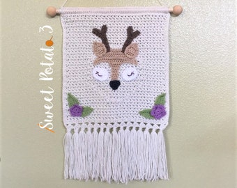 Forest Friends Wall Hanging - Crochet Pattern, nursery crochet decor, woodland animal room hanging, fringe wall hanging, kids room crochet