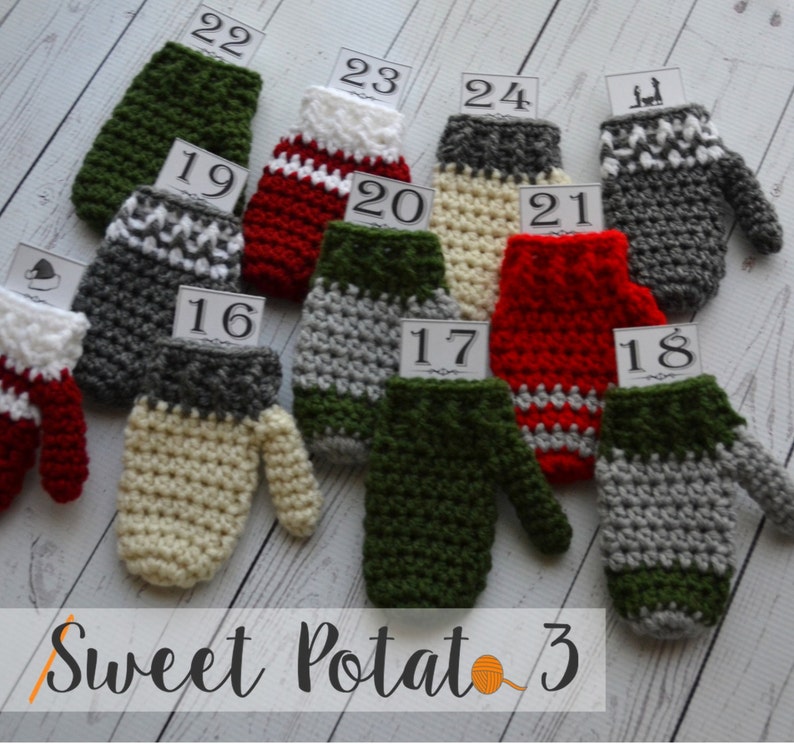 Mitten Bunting & Advent Calendar Crochet Pattern, holiday crochet, Christmas count down crochet, holiday garland, printable, winter decor image 3