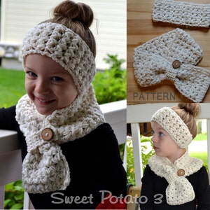 Cross My Heart Scarf & Headband Set - Crochet Pattern, textured crochet stitch, gift idea for women, gift idea for girls, keyhole scarf