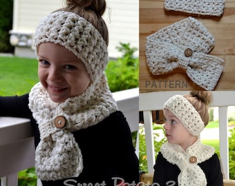 Cross My Heart Scarf & Headband Set - Crochet Pattern, textured crochet stitch, gift idea for women, gift idea for girls, keyhole scarf