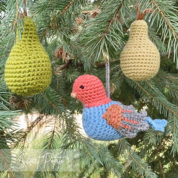 Partridge in a Pear Tree Christmas Ornament - Crochet Pattern, 12 days of Christmas, Bird, Ami, Amigurumi, Gift idea