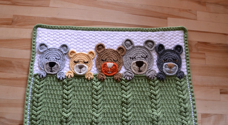 Sleep Tight Teddy Bear Baby Blanket Crochet Pattern Baby Blanket, Nursery, Baby Shower Gift, Unique, Trendy Textured Crochet, Sleeping image 4
