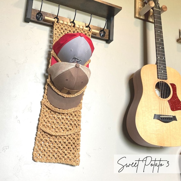 Crochet Hat Display, Ballcap Holder, Wall Hanging, Crochet, Crochet Pattern, Hat Rack, Baseball Hat Display, Gift for Dad, Gift for Grad