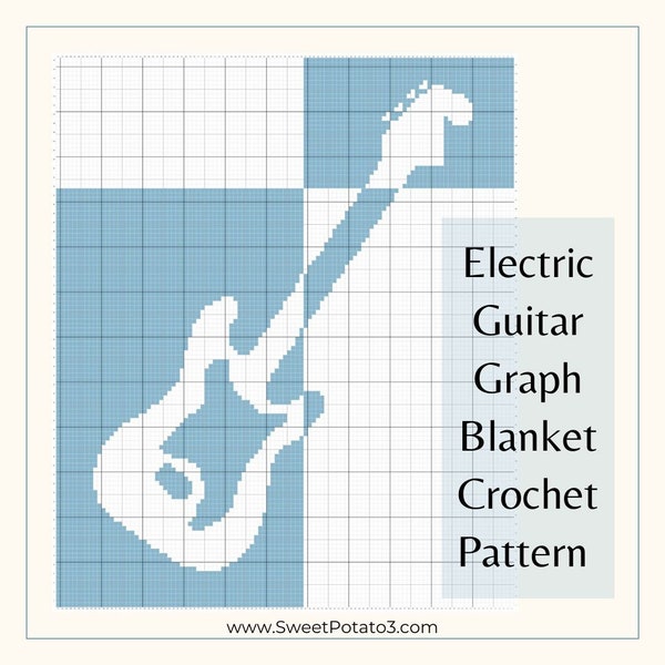 Electric Guitar Crochet Blanket Pattern, throw blanket, graph crochet, gift for music lover, musician gift, modern blanket, instrument love