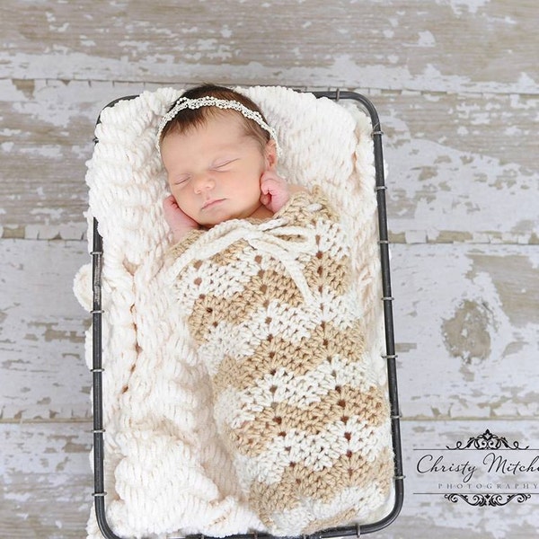 Chevron Swaddle Pod - Newborn Photo Prop - Crochet Pattern, newborn cocoon, photography prop, boy or girl wrap, cozy warm crochet