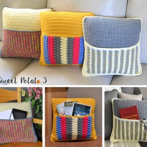 Pocket Pillows - Crochet Pattern, gift idea RV life, Remote Control pillow, reading book pocket, gift idea for teens, graduation, retirement