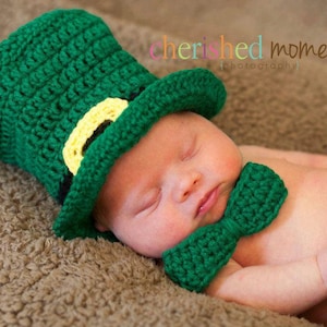 PATTERN Leprechaun Hat & Bow Tie Crochet St Patrick's Day, Lucky Leprechaun, St. Patrick's Day set, green bow tie, green top hat image 1