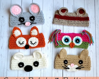 Animal Ear Warmers - Crochet - Mouse, Fox, Owl, Bear, Cat, Monkey - Crochet Pattern, cute gift idea, easy crochet, quick crochet project