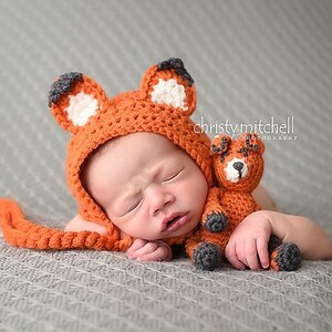 Fox Bonnet and Stuffy Crochet Pattern: Newborn Photo Prop (PDF Pattern)