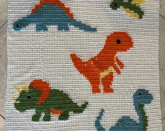 Dinosaurier Baby Decke Häkelanleitung, Niedliches Kinderzimmer Dekor, einzigartiges Häkeldesign, Graph Häkelanleitung, Jungen, Palänotologie