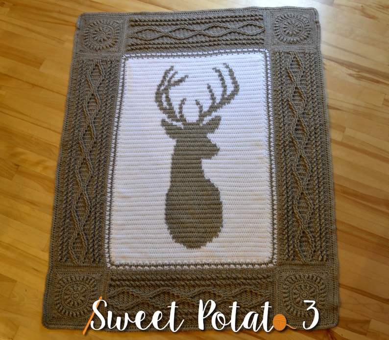 Deerly Beloved Blanket Crochet Pattern, deer decor, cabin afghan, blanket for men, blanket for hunter, mountain cabin decor, wildlife image 2