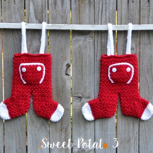 Long John Christmas Stocking Crochet Pattern, holiday crochet, mantel decor, gift card holder, unique Christmas Stocking, suspender hooks image 2