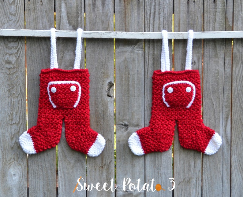 Long John Christmas Stocking Crochet Pattern, holiday crochet, mantel decor, gift card holder, unique Christmas Stocking, suspender hooks image 2