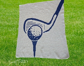 Golf Sport Häkeldecke Muster, Decke werfen, Graph häkeln, Geschenk für Golfer, Golfschläger, Golfball, abschlag, Decke für Männer