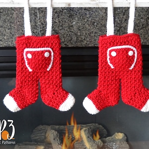 Media navideña Long John: patrón de crochet, crochet navideño, decoración para repisas, porta tarjetas de regalo, media navideña única, ganchos para tirantes