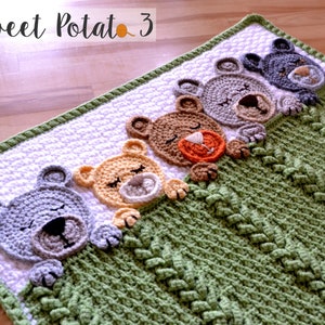 Sleep Tight Teddy Bear Baby Blanket Crochet Pattern Baby Blanket, Nursery, Baby Shower Gift, Unique, Trendy Textured Crochet, Sleeping image 1