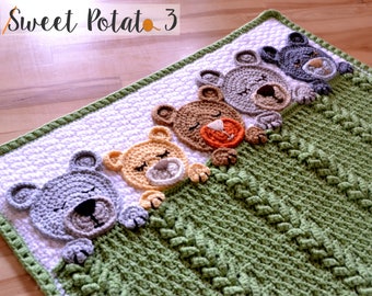 Sleep Tight Teddy Bear Baby Blanket Crochet Pattern - Baby Blanket, Nursery, Baby Shower Gift, Unique, Trendy Textured Crochet, Sleeping