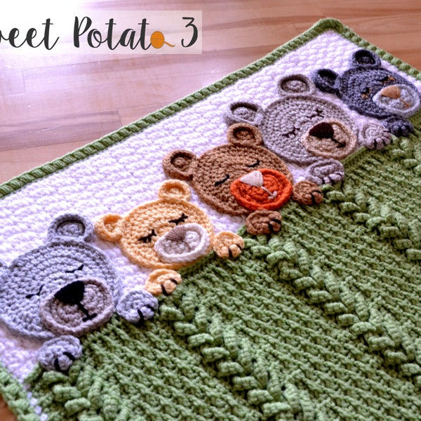 Sleep Tight Teddy Bear Baby Blanket Crochet Pattern - Baby Blanket, Nursery, Baby Shower Gift, Unique, Trendy Textured Crochet, Sleeping