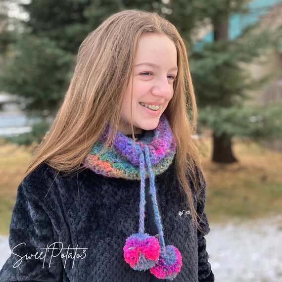 Convert A Cowl to a Hat Crochet Pattern, Pom Beanie, Pom Cowl, Unique  Crochet Gift, Warm and Cozy Cowl, Women, Gift Idea for Teen, Tween 