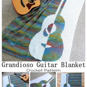 Grandioso Guitar Blanket Crochet Pattern, Music Lover Gift, String Instrument Blanket, Music to my soul crochet, modern blanket image 5