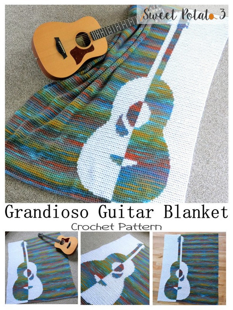 Grandioso Guitar Blanket Crochet Pattern, Music Lover Gift, String Instrument Blanket, Music to my soul crochet, modern blanket image 5