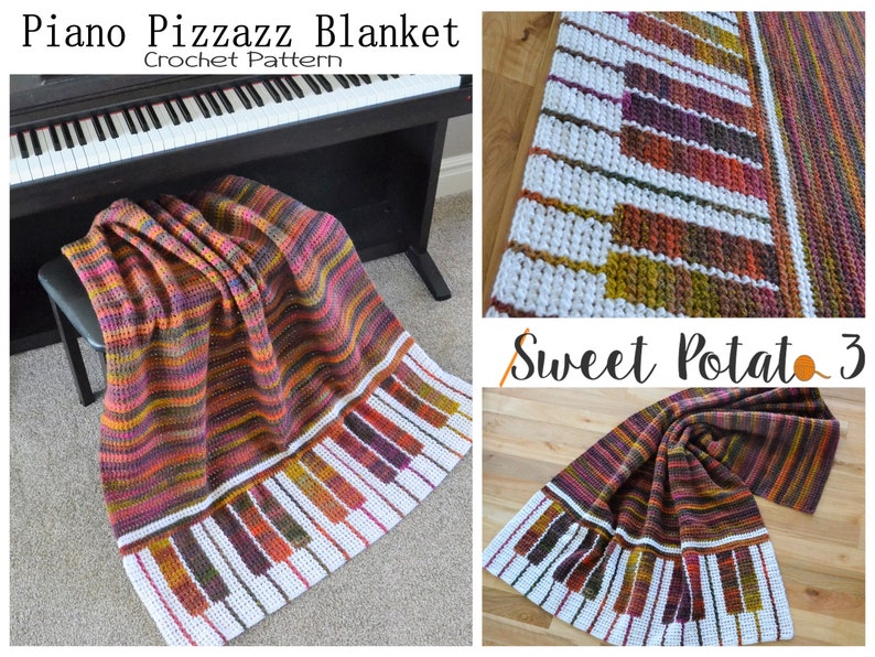 Piano Pizzazz Blanket Crochet Pattern, music lover, piano player gift idea, piano keys, crochet throw blanekt, concert, music teacher gift image 8